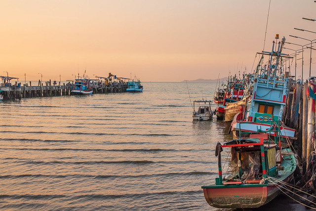 Fishing Boats at a Pier in Thailand Asia