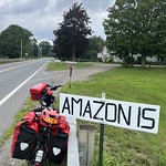 Road signs: Amazon is Not for Me, C the Books at Mettowee, Library Sale, Pawlett VT 