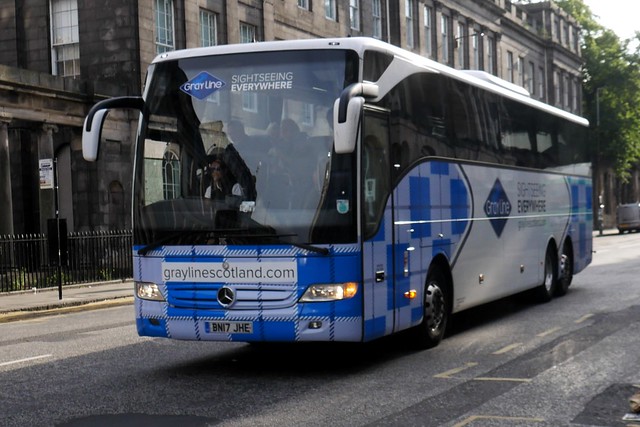 Edinburgh Coach Lines Mercedes Benz Tourismo BN17JHE at Waterloo Place, Edinburgh, on 10 July 2023.