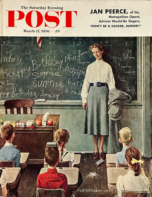 “Happy Birthday, Miss Jones” by Norman Rockwell on the cover of “The Saturday Evening Post,” March 17, 1956.