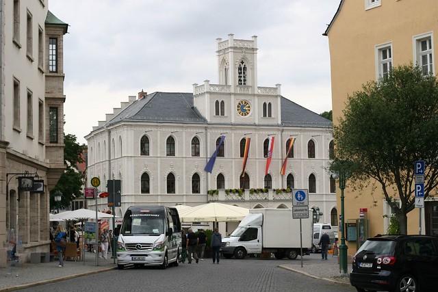 1837/42 Weimar neogotisches Rathaus mit Vorhalle und getrepptem Uhrturm von Heinrich Heß Markt in 99423
