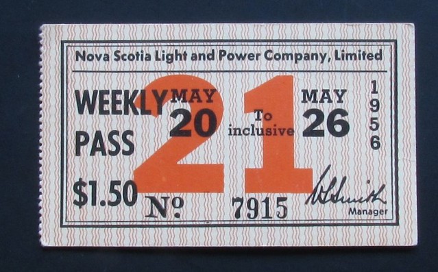 Nova Scotia Light and Power Trolley passes 1956