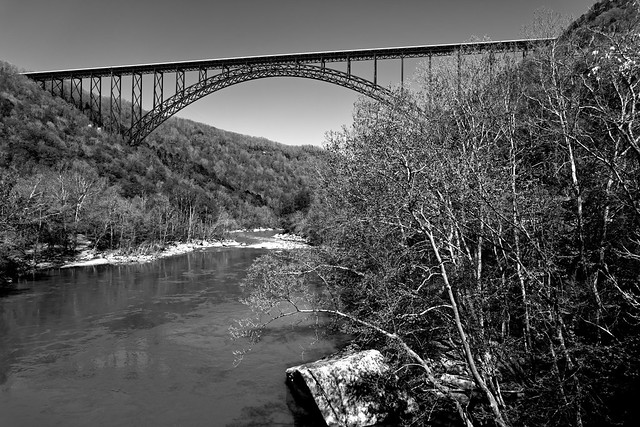 New River and New River Gorge Bridge (Black & White)