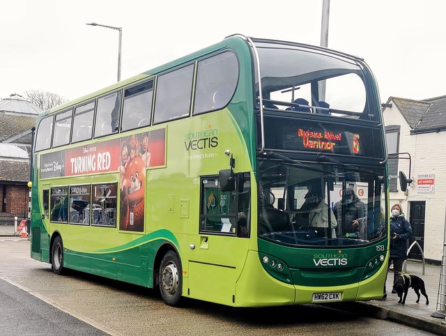 Southern Vectis 1513 is loading at Newport Bus Station before leaving on route 6 to Ventnor via Blackgang and Whitwell. - HW62 CXK - 4th April 2022