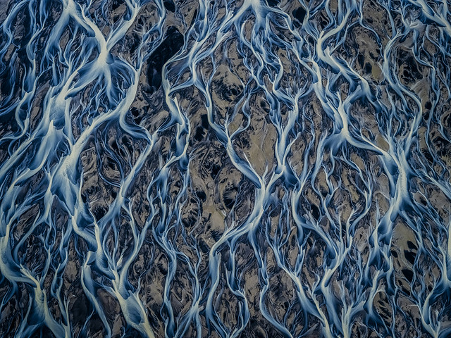 Abstract Glacial River Patterns Icelandic Highlands Iceland Midnight Sun Fuji GFX100s Medium Format Aerial Fine Art Landscape Photography ! Elliot McGucken Master Fine Art Nature Photographer Fujifilm GFX 100s & Fujifilm GF 45-100mm f/4