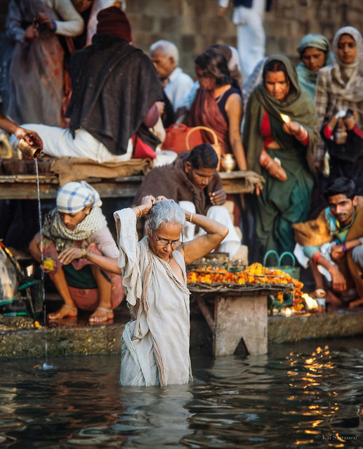 Bathing at Varanasi - overland 1987