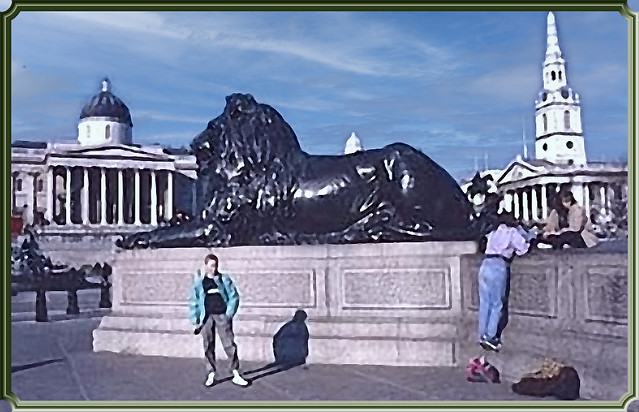 Lion statue in London 1990 (var slides)