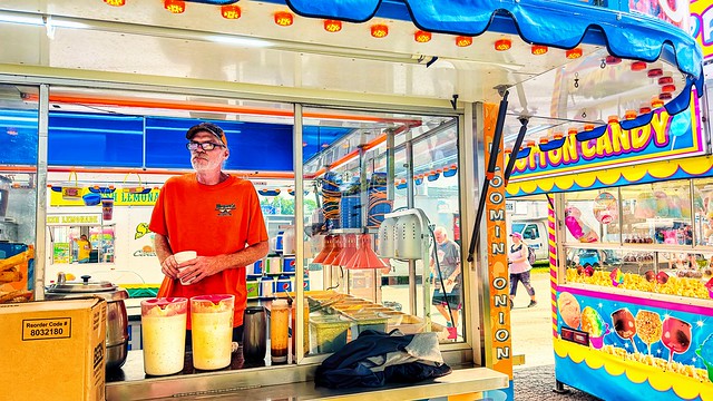 Sharing History and Stories with an Outsider, 2, … I am an outsider in both Clearfield and on the fairgrounds. So Bill tells me his story slowly and cautiously at first. He bought this playfully colored , once hi-tech food stand twenty-one years ago. Now,