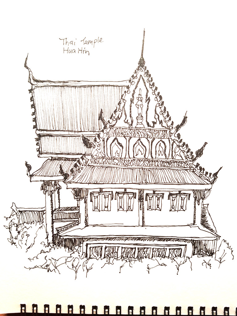 泰國華欣大佛寺 Thailand Hua Hin Temple - 建築素描 Architectural Sketches (Pen) ...