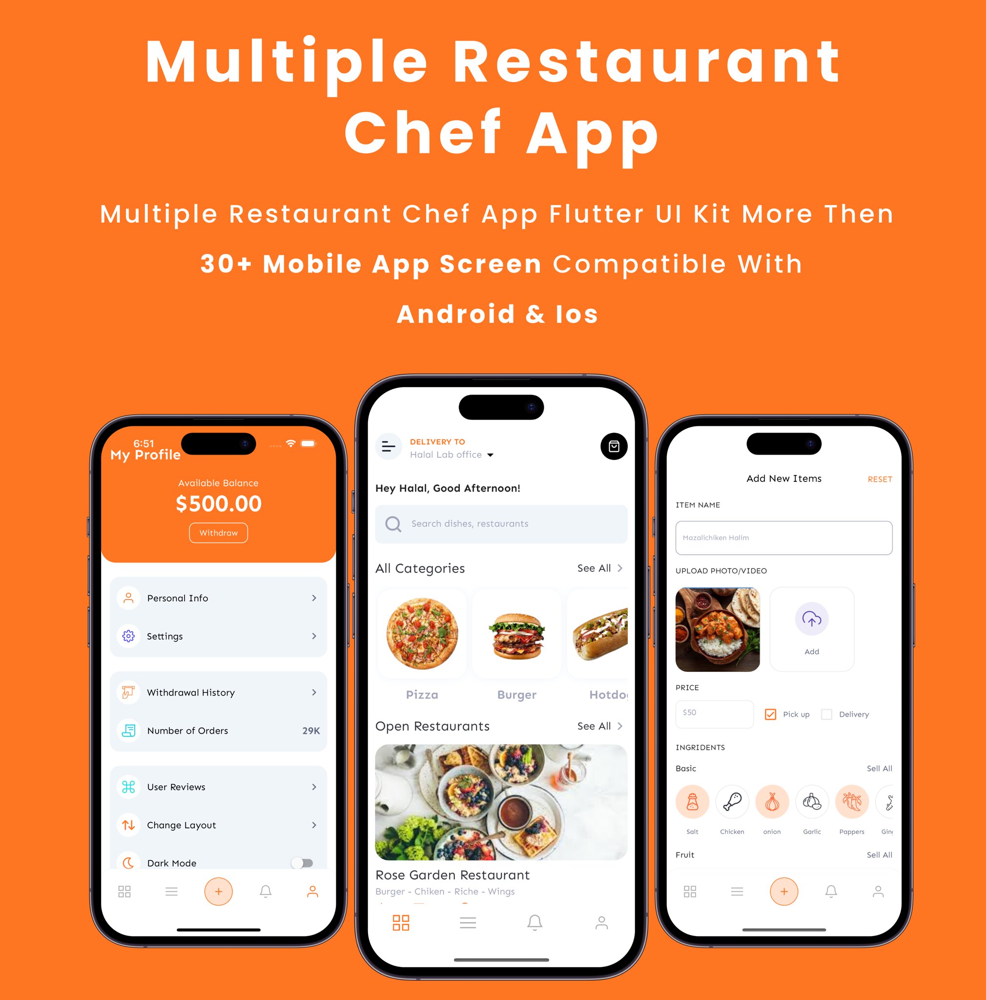 Multiple Restaurant Chef App - Flutter Mobile App Template