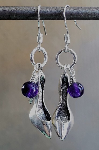 Shoe and Amethyst Earrings by Donna Reinsel