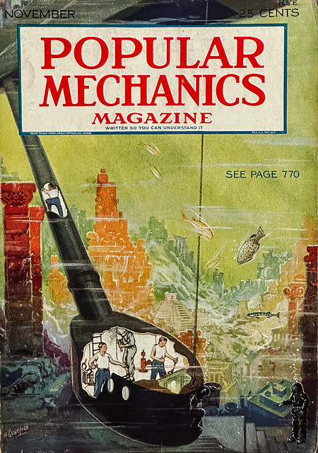 “Popular Mechanics,” November, 1930.  Cover art by M. Gundlach for “A Hard-Boiled Hunt for Treasure” by John F. Coggswell.