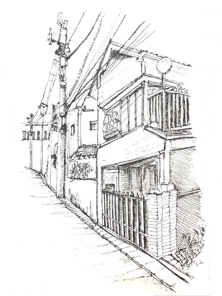 澀谷區的房屋 Shibuya houses - 建築草圖 Architectural Sketches (Artline Pen) ...