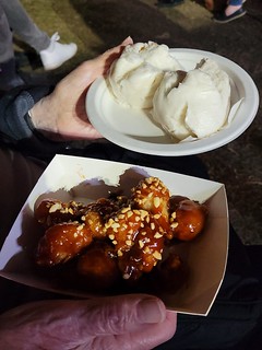 Fried Chicken with Plum Sauce and BBQ Buns from Oh Mien at Brisbane Vegan Twilight Markets