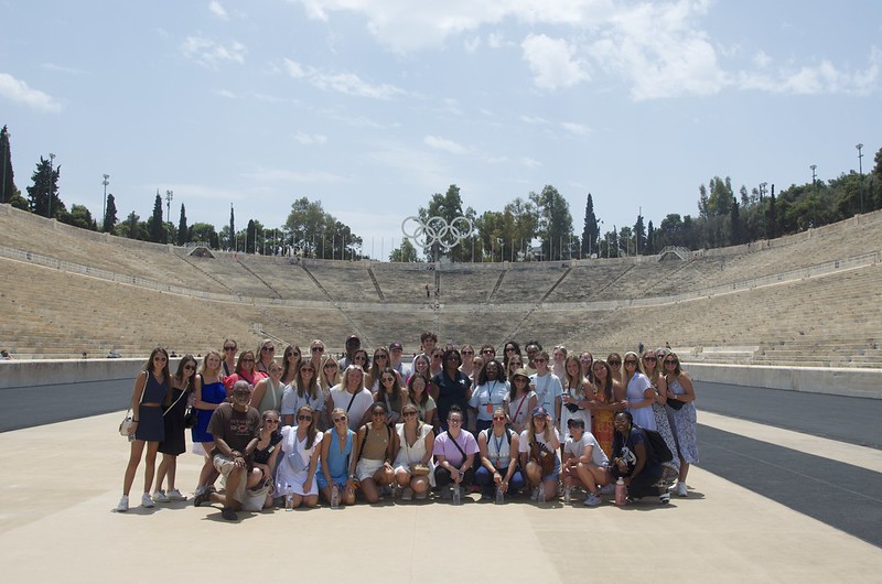 Auburn students tour Athens' Olympic stadium.