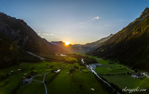 Engelberg valley at sunset by Mieczysław Skrzypski, Engelberg valley at sunset.apls engelberg swiss switzerland aeriallandscape aerialphotography alps d