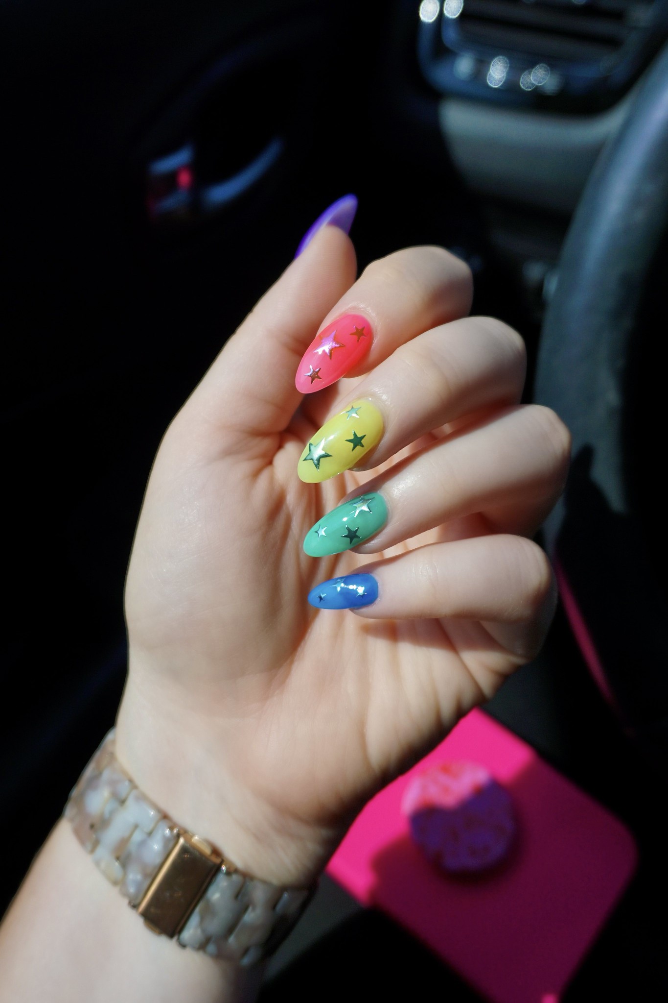Jelly Neon Star Nails | August Nails | Back to School Nails | Nails Inspiration Summer 2023 | Summer Nails | Summer Nails 2023