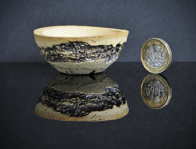 Mushikui (Bug-eaten) style mame bonsai pot made by Steve Greaves