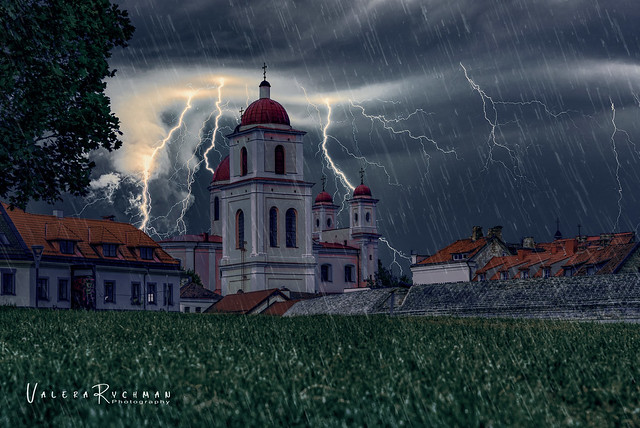 Monastery of the Holy Spirit in the rain. Vilnius