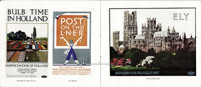 Some L.N.E.R. posters ; illustrated catalogue : London & North Eastern Railway : nd [c.1930] : Bulb Time by Frank Mason, Post on the LNER by Herrick, Ely by Fred Taylor RI