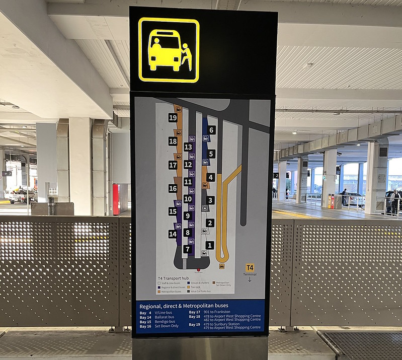 Map of bus bays at Melbourne Airport's bus interchange