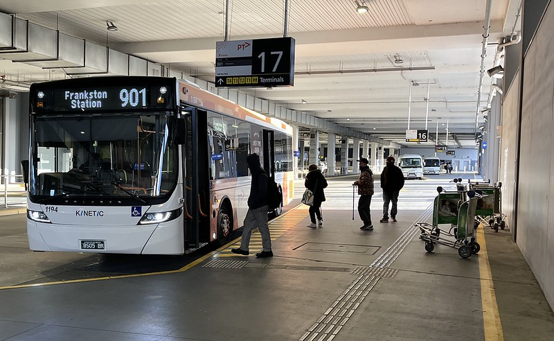 Melbourne Airport bus interchange, bay 17 for the 901 route to Broadmeadows and Frankston