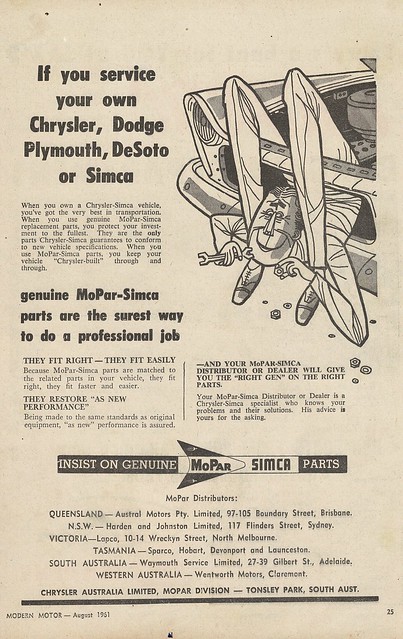1961 MoPar Motor Parts & Accessories Chrysler Aussie Original Magazine Advertisement
