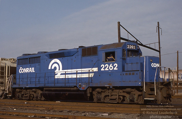 Conrail GP35 2262 {built 5/64 as PRR 2262} is at Morrisville, PA on 11/19/83.