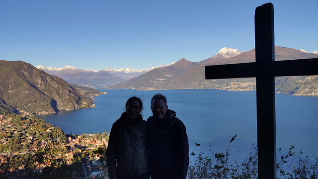 Ourselves and Lake Como at the Crocetta Viewpoint (via the trail from Croce) - Menaggio, Lombardy, Italy