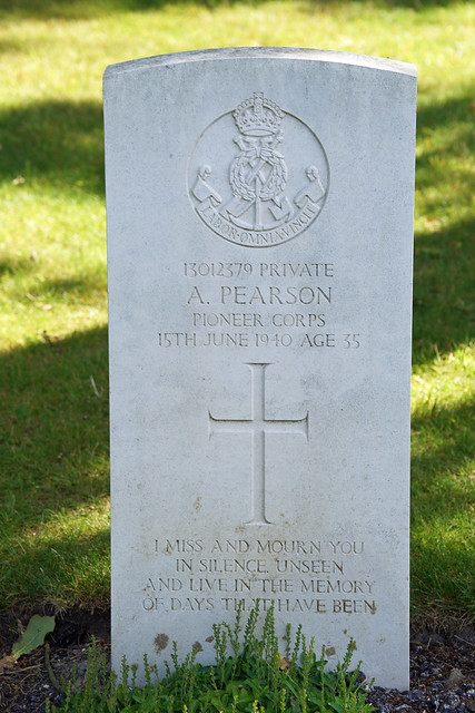A. Pearson, Pioneer Corps, 1940, War Grave, Etaples