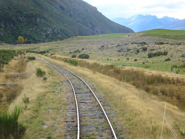 Otago New Zealand.Near Lake Wakatipu the railway tracks from the Kingston Flyer steam train.