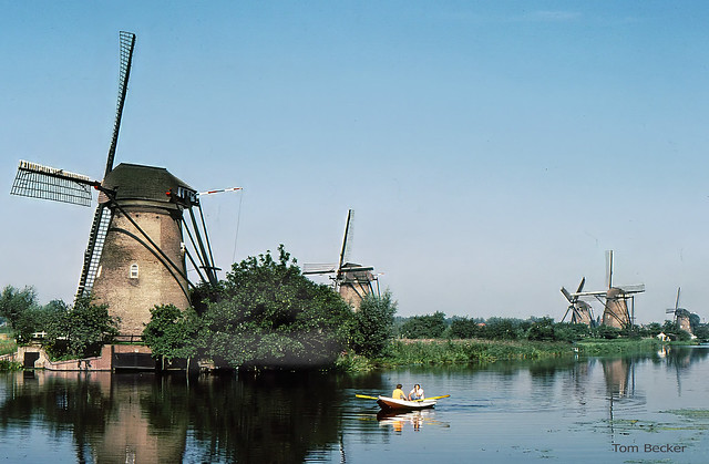 Cluster of windmills on the Kinderdijk, Netherlands, early 1970's