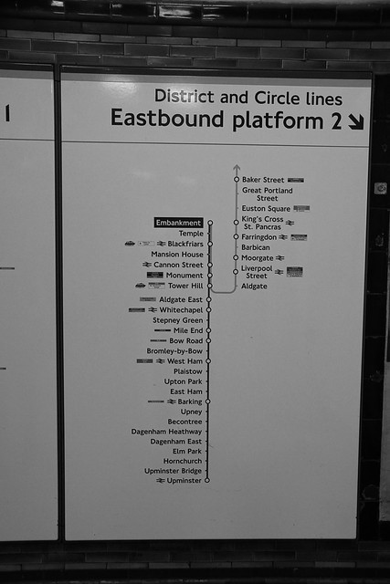 Platform 2, Eastbound, District and Circle Line, Embankment Tube Station, Villiers Steet, Charing Cross, City of Westminster, London, WC2N 6NS