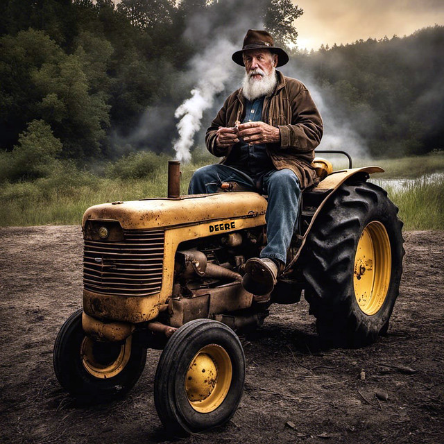 Old Man and His Tractor (Digital Art)