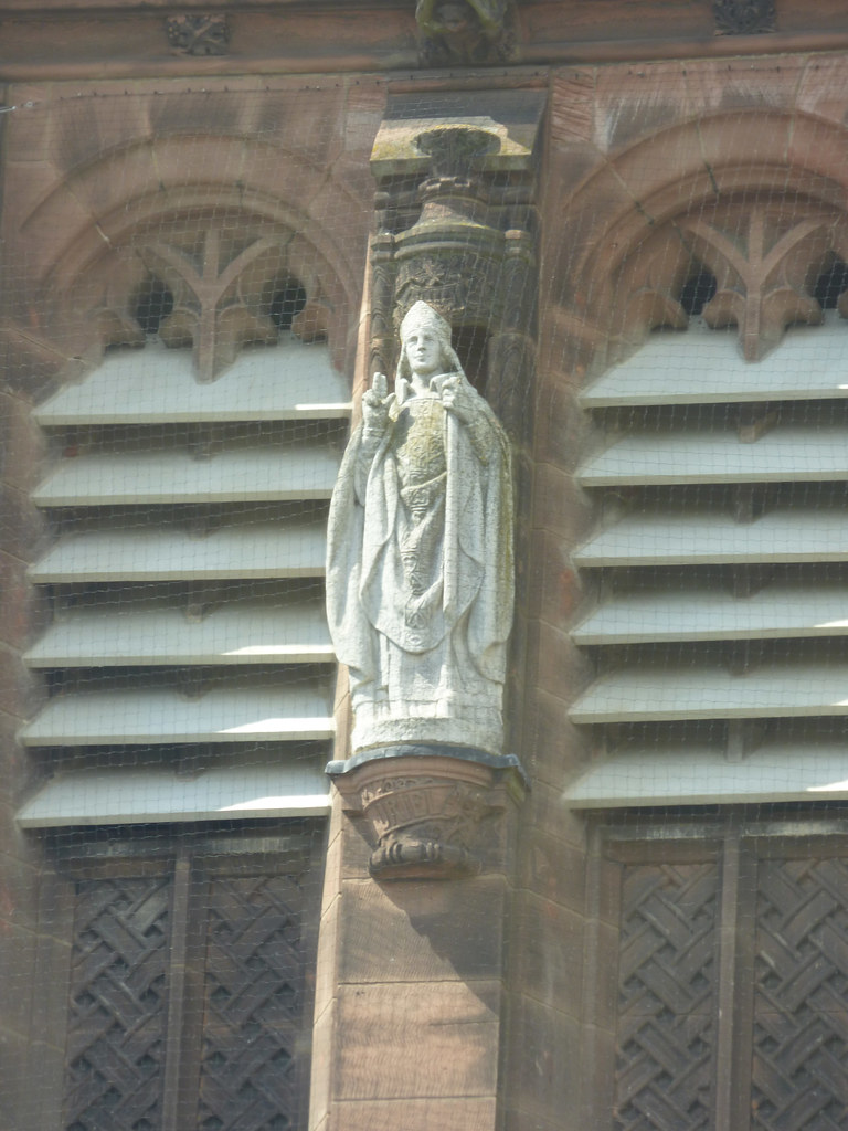 Bishop sculpture on the Clock Tower - Coventry Council House from Alfred's Café