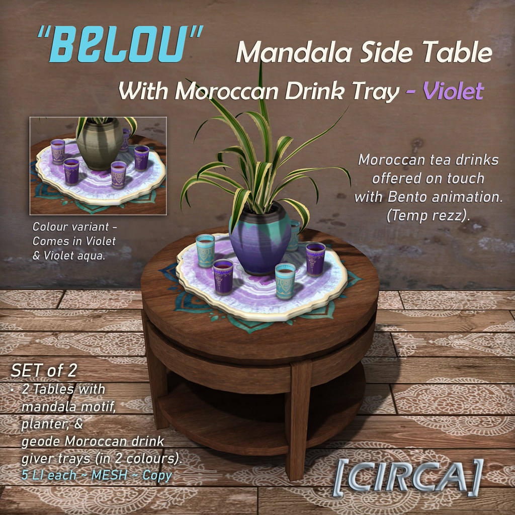 For Secret Sale Wknd | [CIRCA] – "BELOU" Side Table with Moroccan Drink Tray Set – Violet