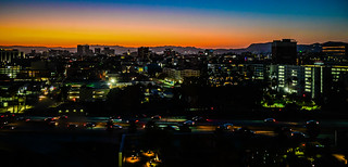 View looking west towards Westlake at twilight from hotel room - Los Angeles CA