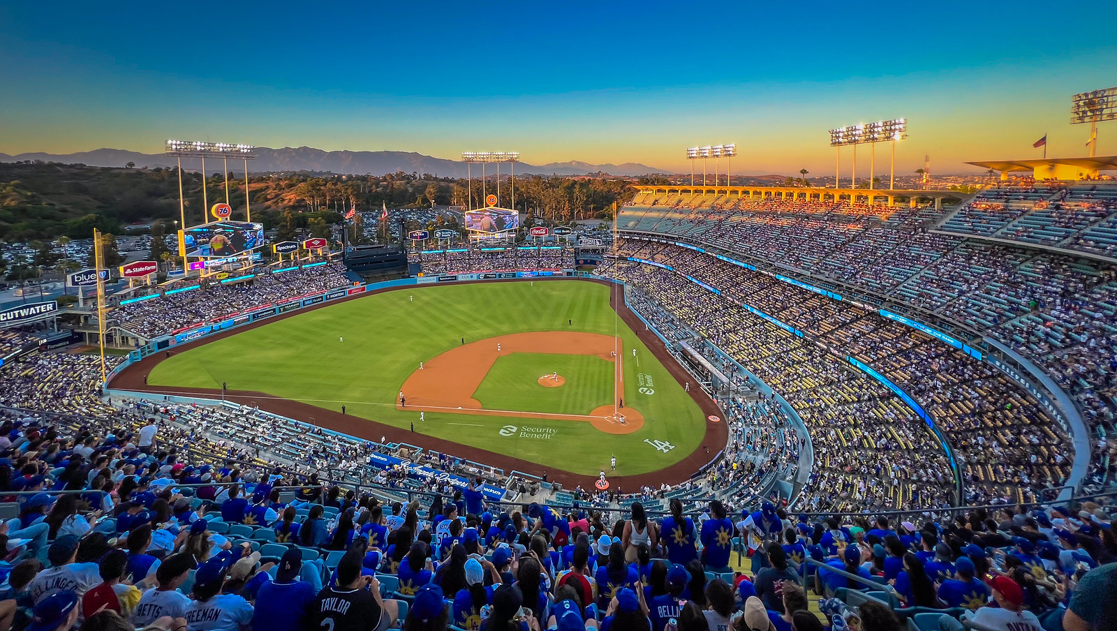 Panorama view of Dodgers Stadium during sunset
