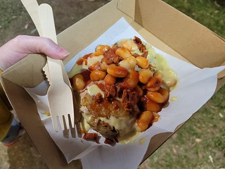 Rosti with Smokey Beans and Cheese Sauce from Vegetabelle at Brisbane Vegan Twilight Markets