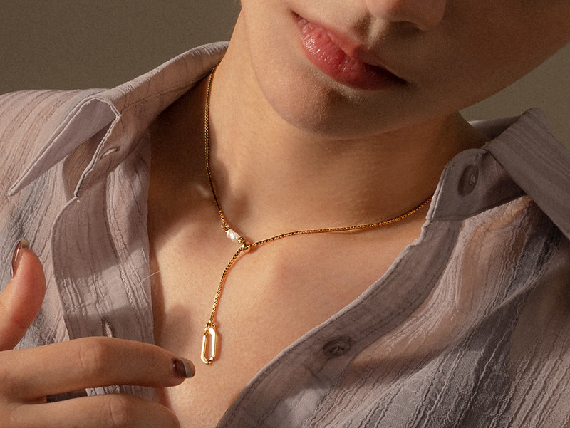 銅/黃銅 項鍊 銀色 - ARROGANT - 偏巧 * 金色 銀色 簡約 珍珠 頸鍊 鎖骨鍊