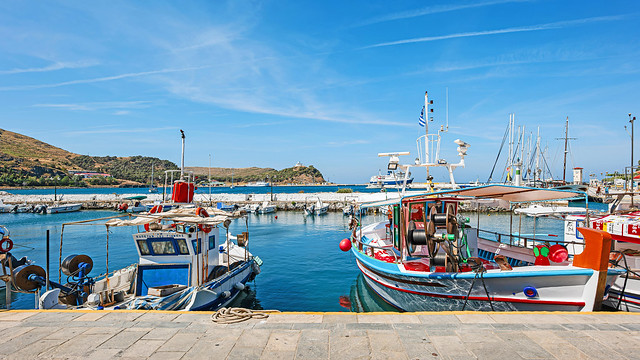 Fishing Boats Myrina Town Harbour Lemnos  (Fuji Superia 200) (Panasonic  S1 & Sigma 16-28mm Zoom)