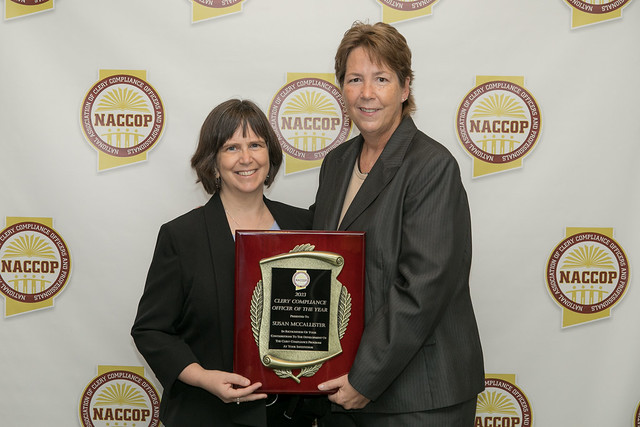 Susan McCallister is pictured receiving an award.