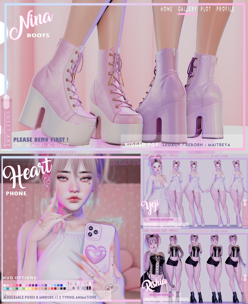 Sweet Art – Nina Boots Yeji & Rishia Animations Sets & Heart Phone Set @ ｅｑｕａｌ１０