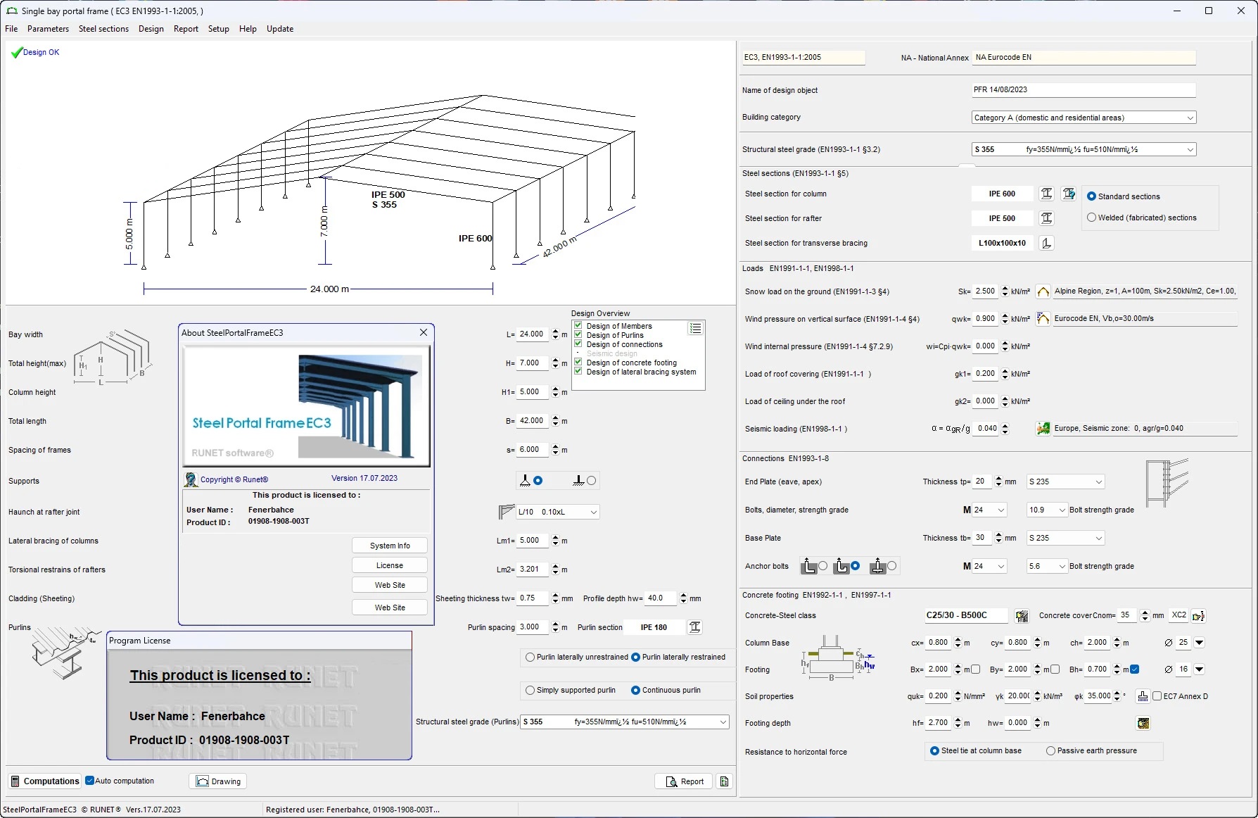 Working with RUNET software Steel Portal Frame EC3 version 17.07.2023 full