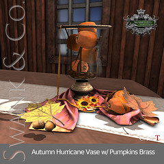 Autumn Hurricane Vase wPumpkins Brass