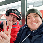 Matt and Hugo on the Swiss train in Zermatt, Valais, Switzerland