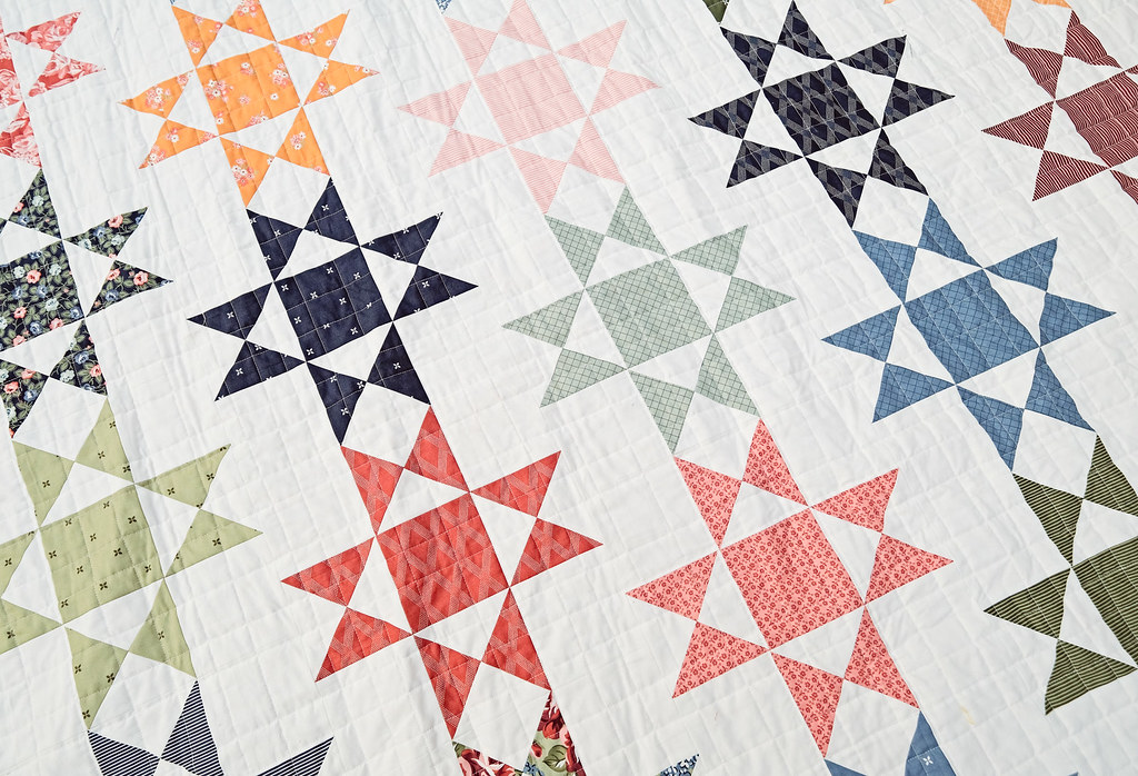 A new fat eighth, fat quarter friendly quilt pattern called the Zelda Quilt that is great for experienced beginners using Sunnyside fabric by Thimble Blossoms for Moda