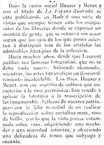 Mención a "La España Ilustrada" de Hauser y Menet en La Ilustración hispano-americana, 8 de marzo de 1891