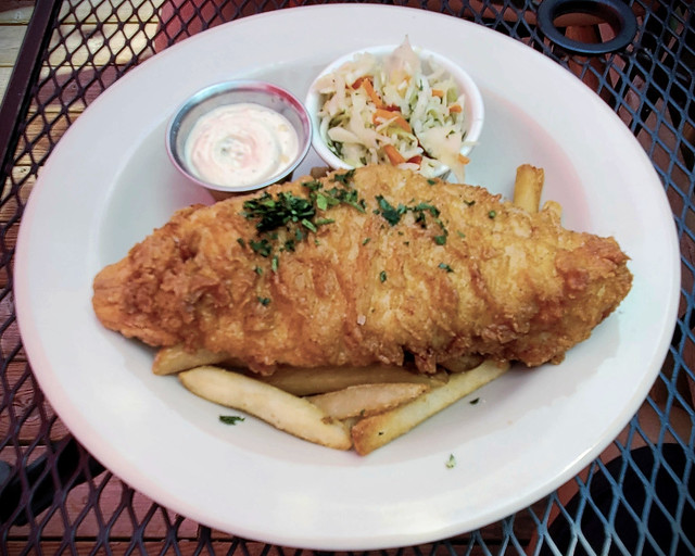 Locally caught whitefish; fries; cole slaw; tartar sauce