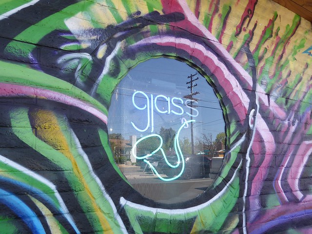 Reno, NV, Walkabout in My Son's Neighborhood, Restaurant Window Reflection and Mural